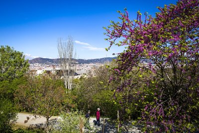 Dues persones passejant per un dels camins del jardí