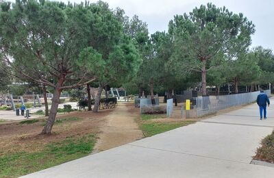 Zona del parc on s'actua. Es veu l'actual tancat i el camí de sortida del parc.
