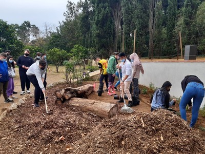 Alumnes participant en un projecte participatiu en un parc