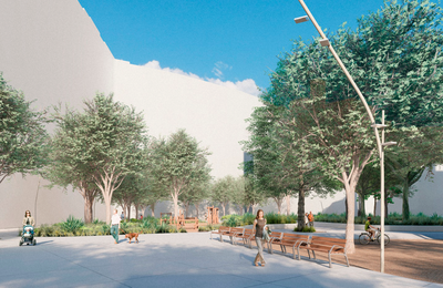 Render de la reurbanització de la plaça del Vint-i-cinc d’Octubre de Sant Adrià de Besòs