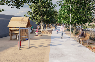 Render de la nova àrea de jocs infantils inclusius